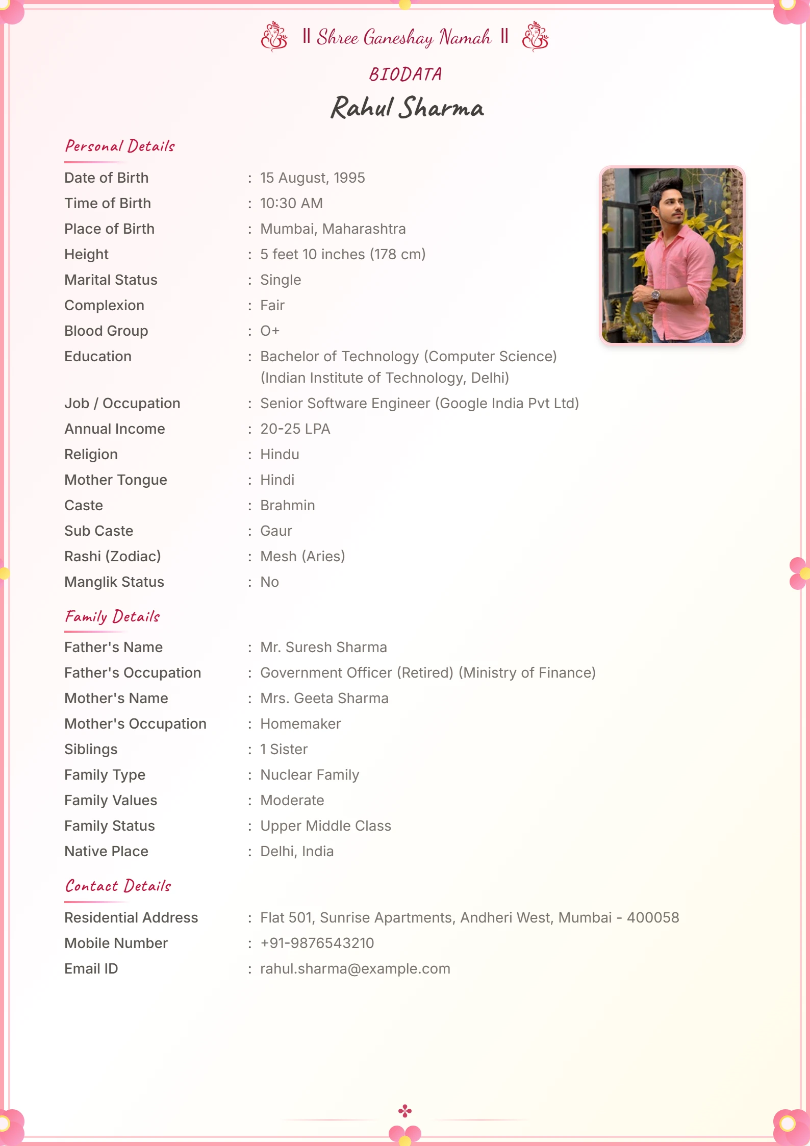 Wedding biodata template sample 6
